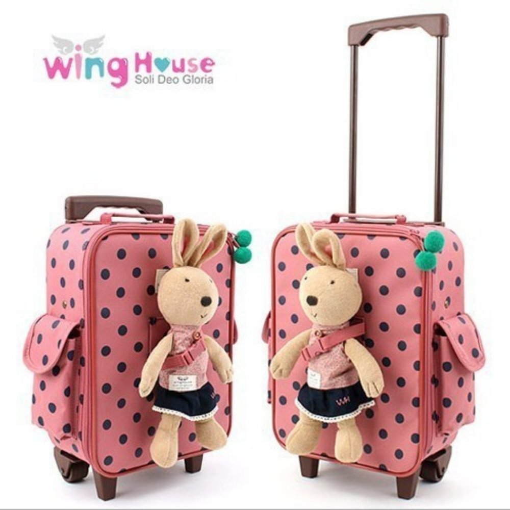 Winghouse Korean Toddler Children Kids Pink Luggage with Removable Bunny Toy